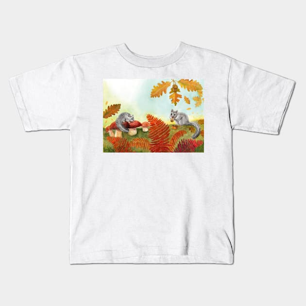 European Fat Dormouse Glis glis in Nature Illustration Kids T-Shirt by Julia Doria Illustration